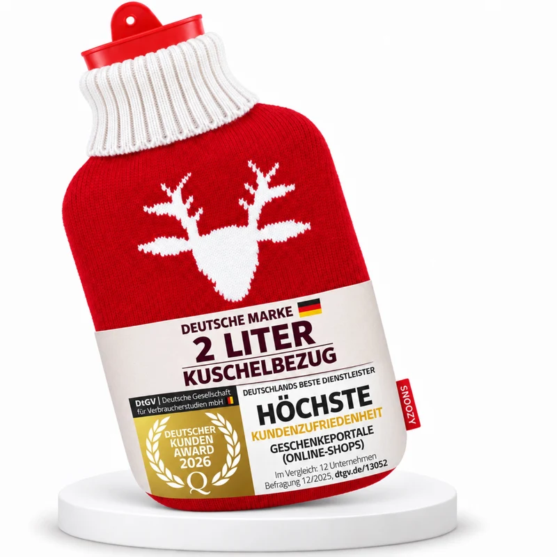Snoozy 2L Wärmflasche mit Rentier-Bezug - Wohltuende Naturwärme