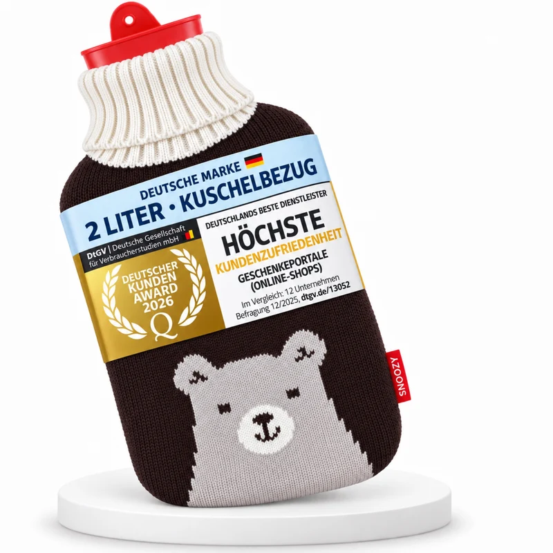 Snoozy 2L Wärmflasche mit süßem Bär-Bezug – 100% Naturkautschuk