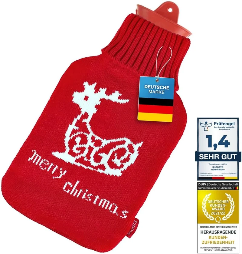 Snoozy 2L Wärmflasche mit Merry Christmas Bezug - Kuschelig & Warm