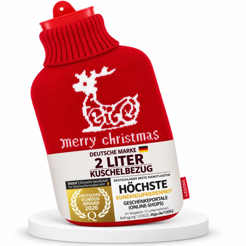 Snoozy 2L Wärmflasche mit Merry Christmas Bezug - Kuschelig & Warm
