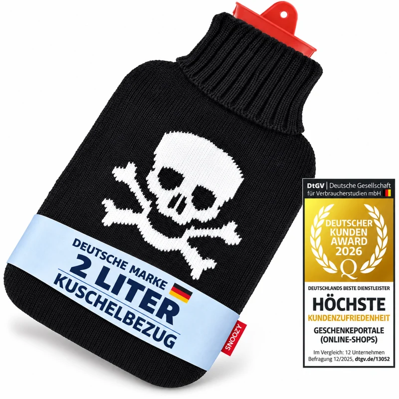 Snoozy® 2L Wärmflasche mit Pirat-Bezug - Kuschelig & Langlebig