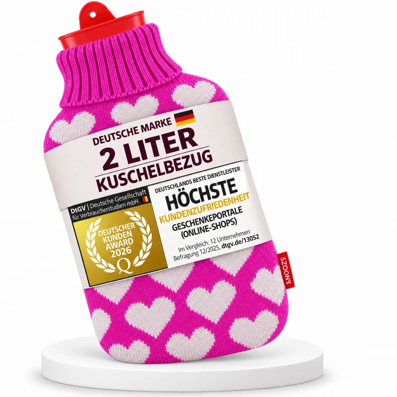Snoozy 2L Wärmflasche mit Herz-Bezug - Kuschelige Wärme