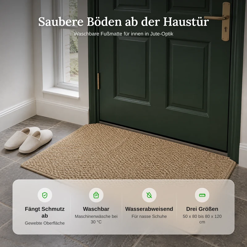 Waschbare Fußmatte für innen 50x80 bis 80x120 cm – Schmutzfangmatte für den Eingangsbereich