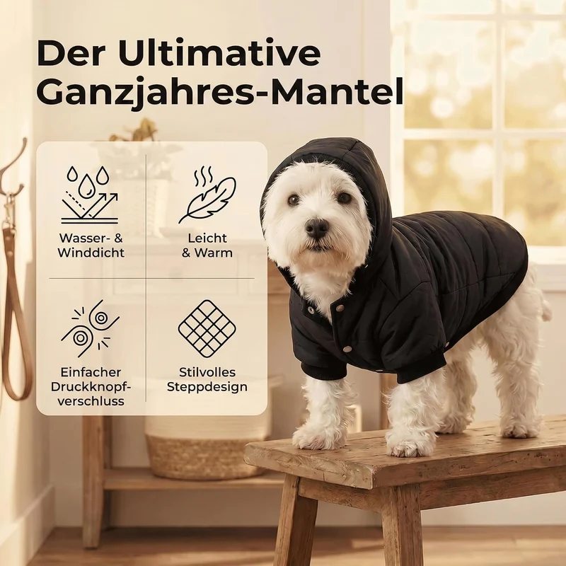 Warmer Hundemantel mit Kapuze – Hundejacke für kleine Hunde