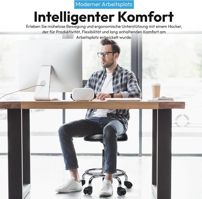 Ergonomischer Rollhocker - Drehbarer Arbeitshocker für Büro & Praxis