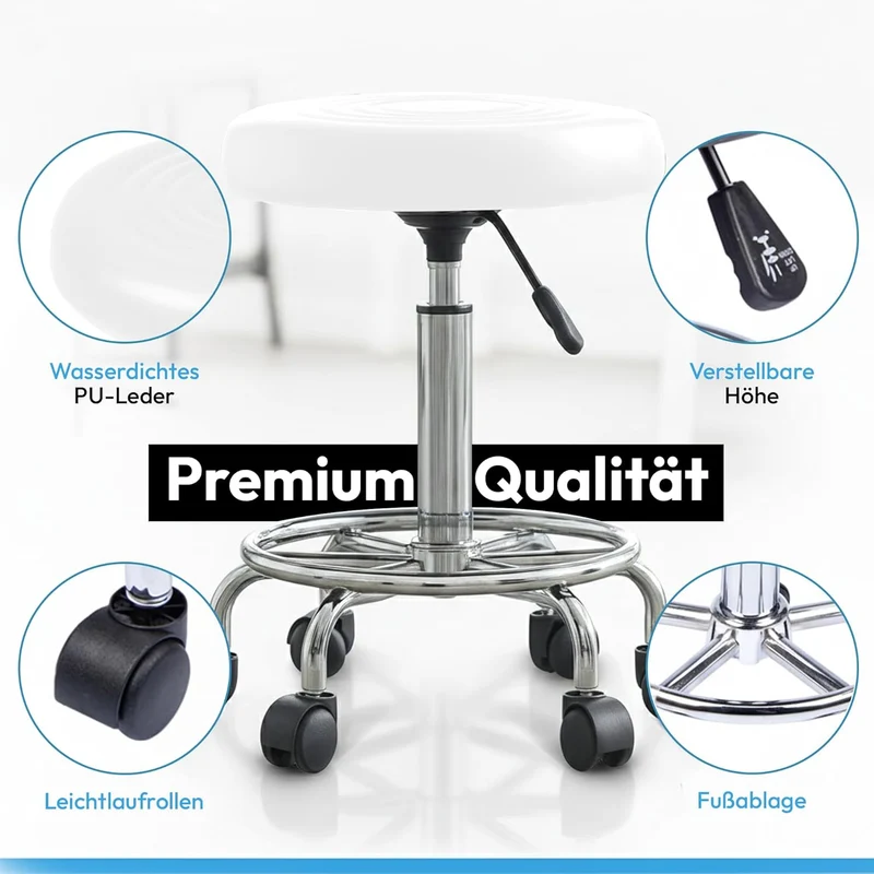 Ergonomischer Rollhocker - Drehbarer Arbeitshocker für Büro & Praxis