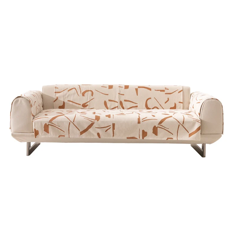 Stretch sofa cover with abstract brushstroke print and elastic waistband Stornfield