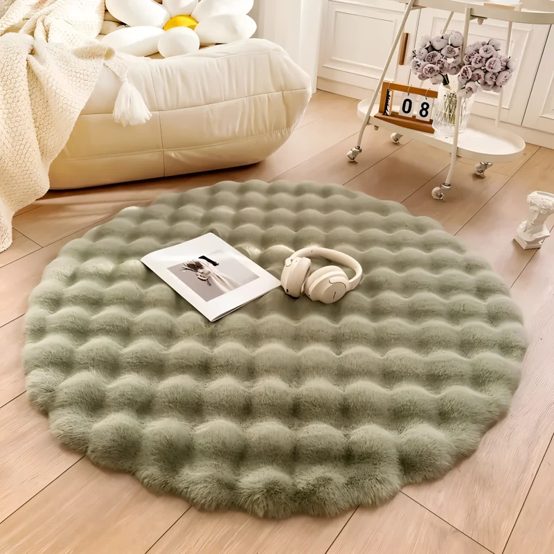 FluffCush Teppich - Flauschiger Premium Fleece, Rutschfest, Runde Dekorationsmatte