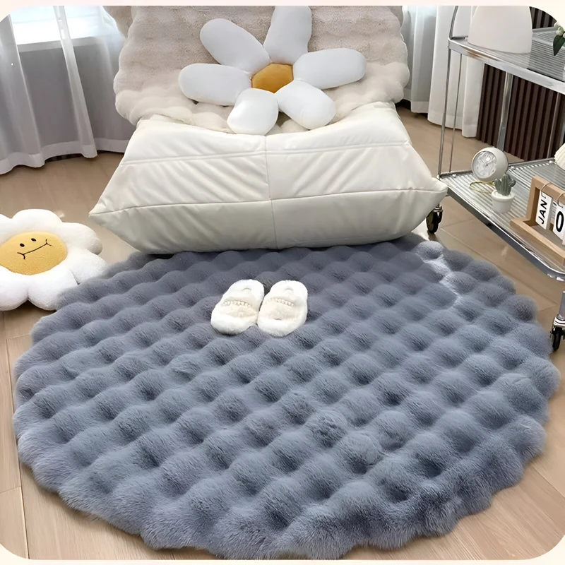 FluffCush Teppich - Flauschiger Premium Fleece, Rutschfest, Runde Dekorationsmatte