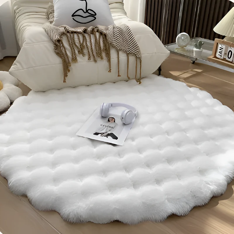 FluffCush Teppich - Flauschiger Premium Fleece, Rutschfest, Runde Dekorationsmatte
