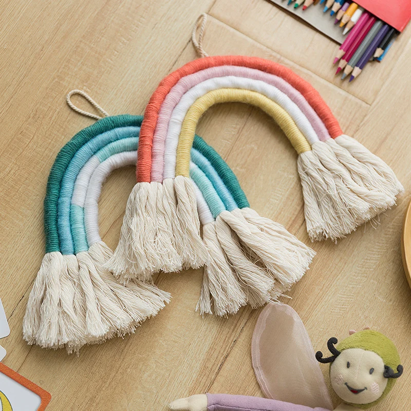 Macrame wall hanging in rainbow shape, handcrafted cotton yarn decorative element Stornfield