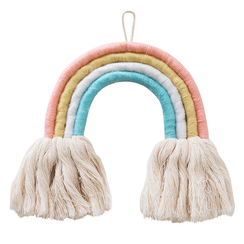 Macrame wall hanging in rainbow shape, handcrafted cotton yarn decorative element Stornfield