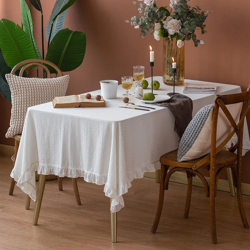 Light cotton gauze tablecloth with frill and natural structure Stornfield