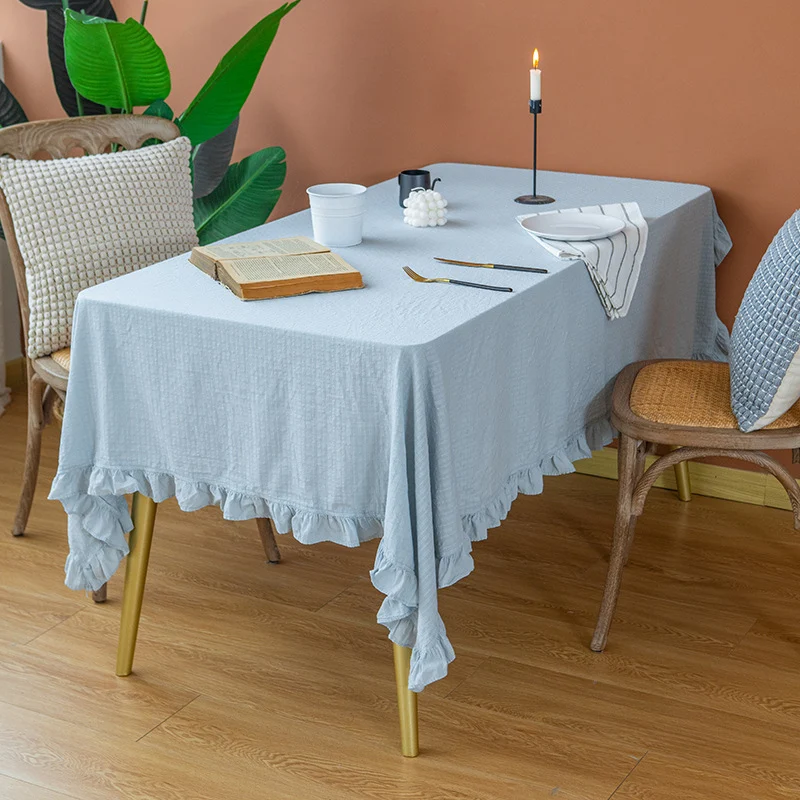 Light cotton gauze tablecloth with frill and natural structure Stornfield
