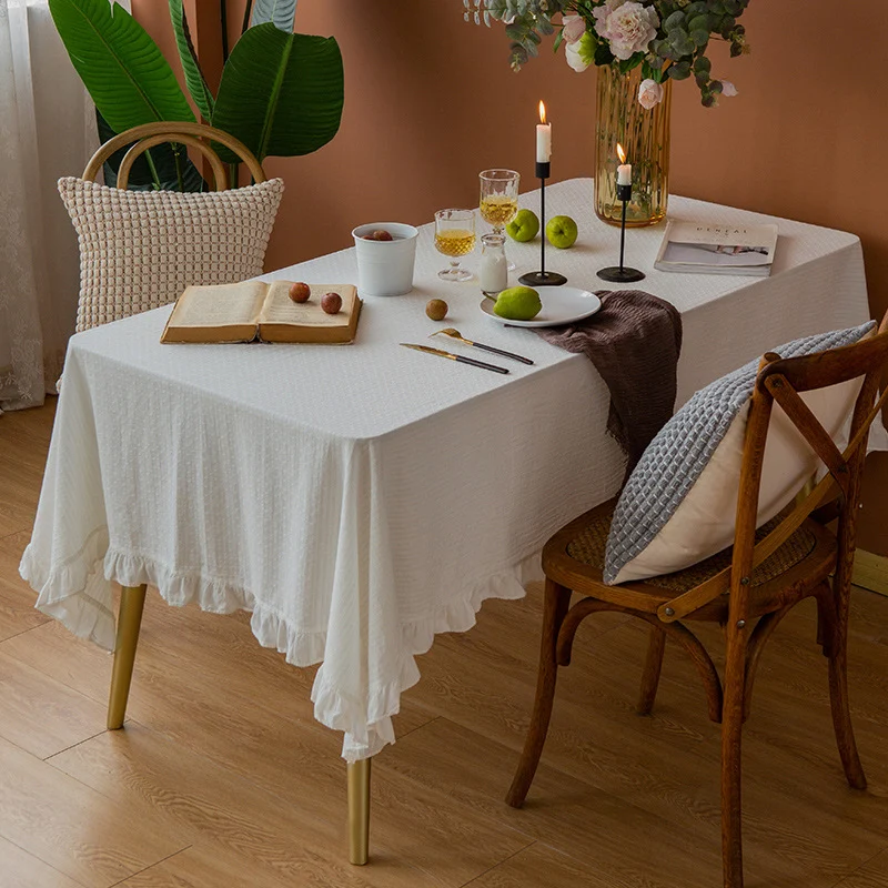 Light cotton gauze tablecloth with frill and natural structure Stornfield