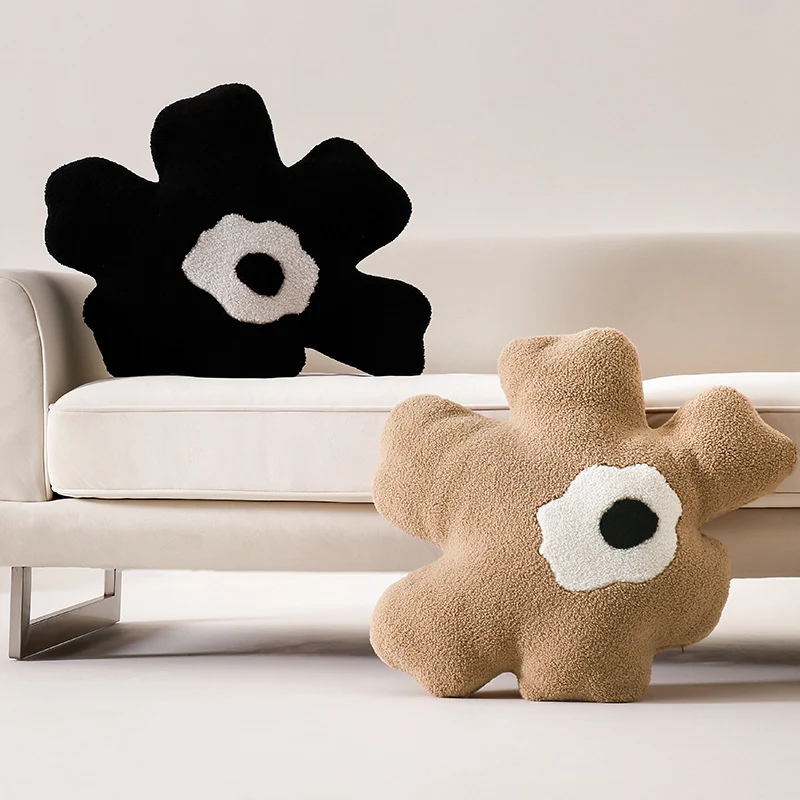 Cozy Decorative Plush Pillow in Organic Flower Shape with Tufted Center Stornfield