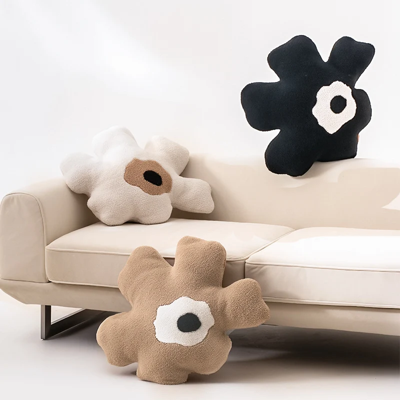 Cozy Decorative Plush Pillow in Organic Flower Shape with Tufted Center Stornfield