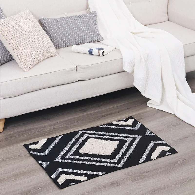 Short-pile bathroom and living rug with geometric diamond pattern and anti-slip backing Stornfield