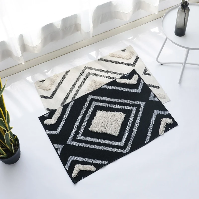 Short-pile bathroom and living rug with geometric diamond pattern and anti-slip backing Stornfield