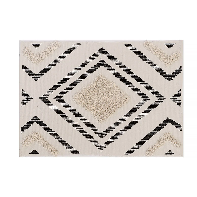 Short-pile bathroom and living rug with geometric diamond pattern and anti-slip backing Stornfield