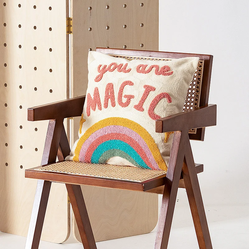 Cushion cover made of cotton-linen with hand-tufted wave pattern and concealed zipper Stornfield