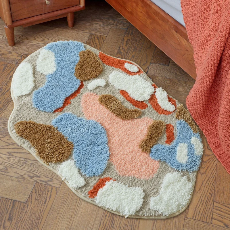 High-pile bathroom rug in organic shape with abstract textured pile Stornfield