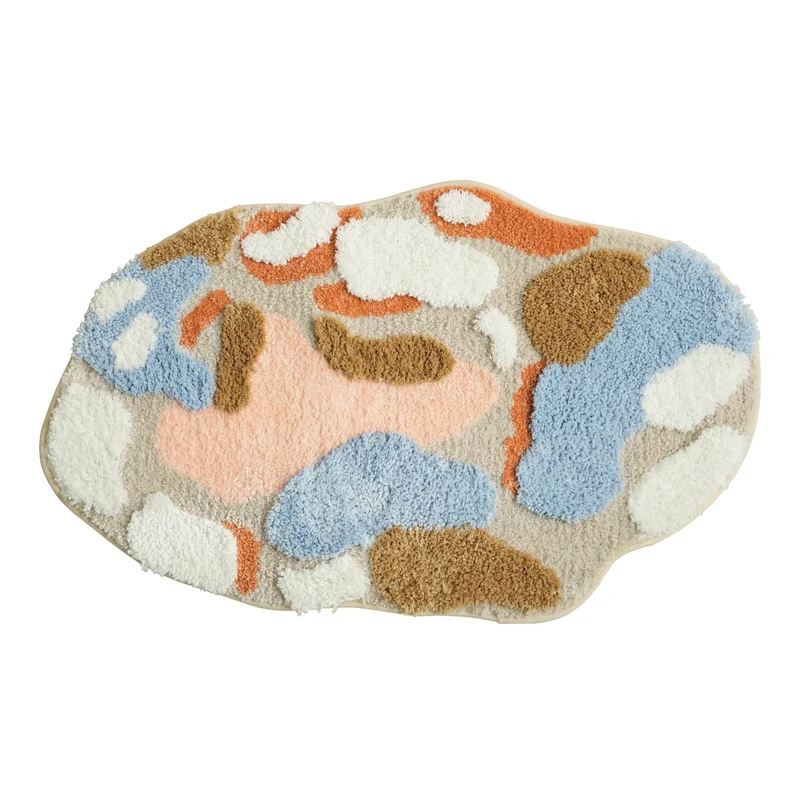 High-pile bathroom rug in organic shape with abstract textured pile Stornfield
