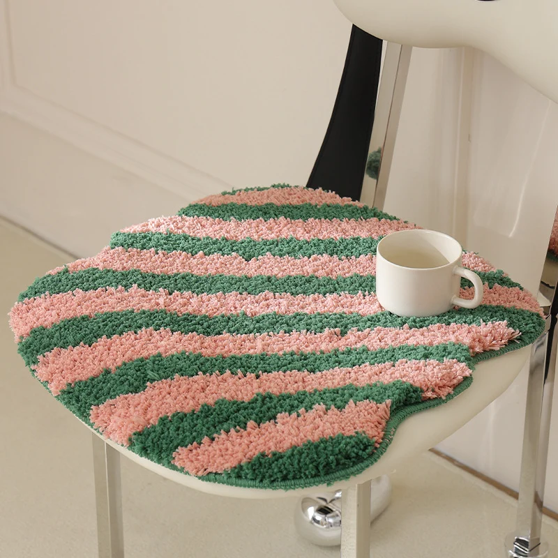 High-pile bath mat rug with diagonal stripe structure and organic shape Stornfield