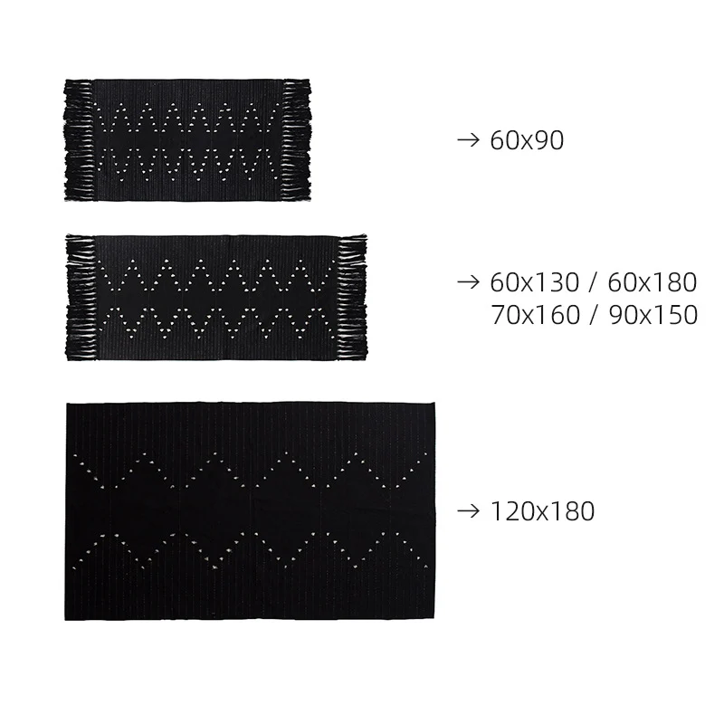 handwoven living room rug with fringes and geometric perforated pattern Stornfield