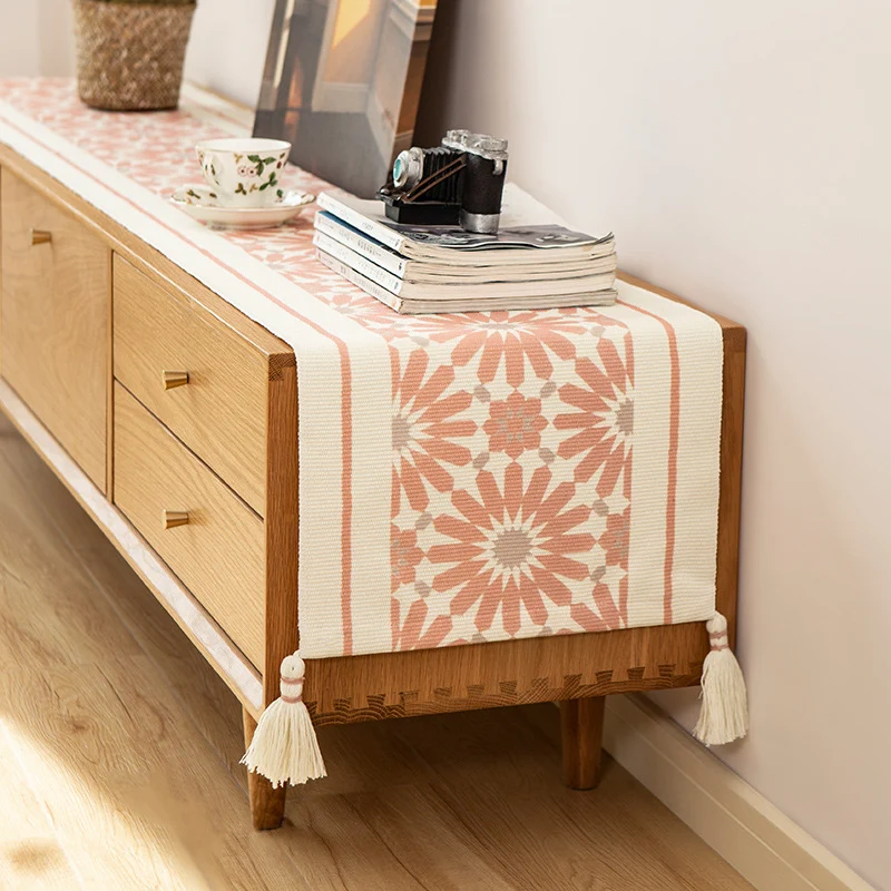 Handwoven decorative table runner with Ikat jacquard and tassels Stornfield