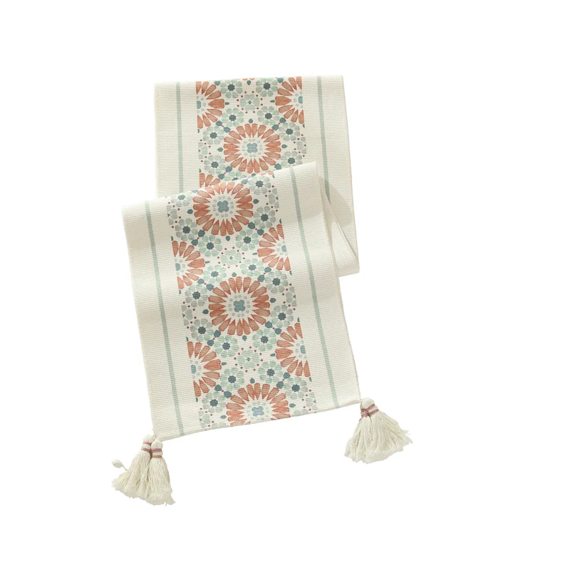 Handwoven decorative table runner with Ikat jacquard and tassels Stornfield