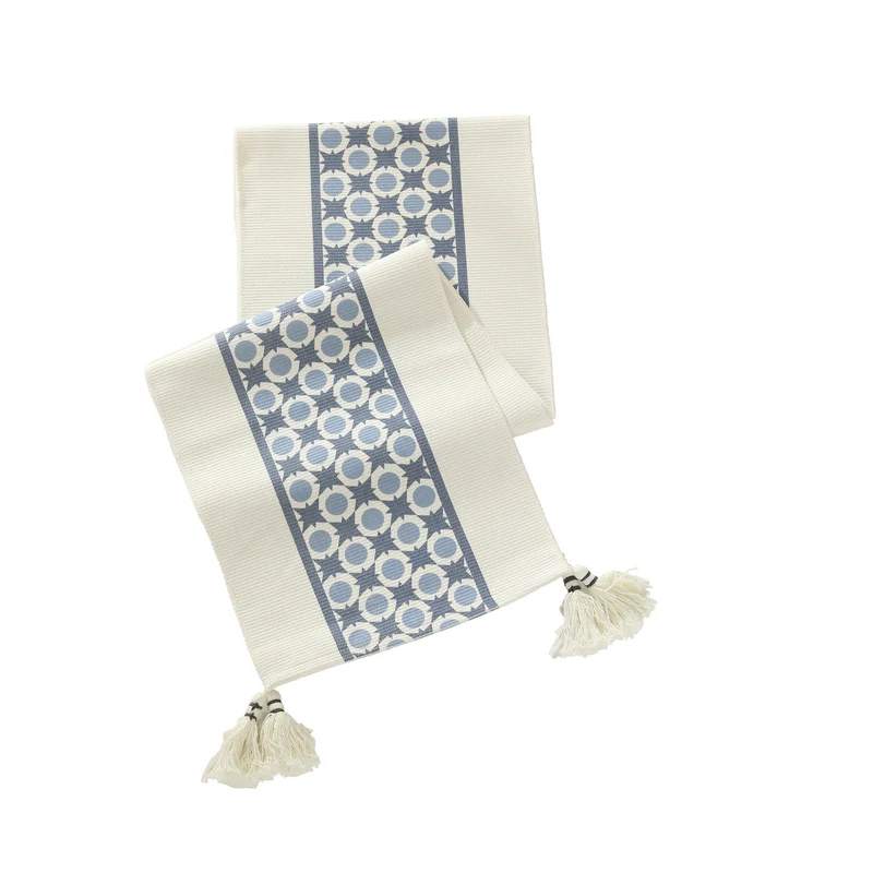 Handwoven decorative table runner with Ikat jacquard and tassels Stornfield