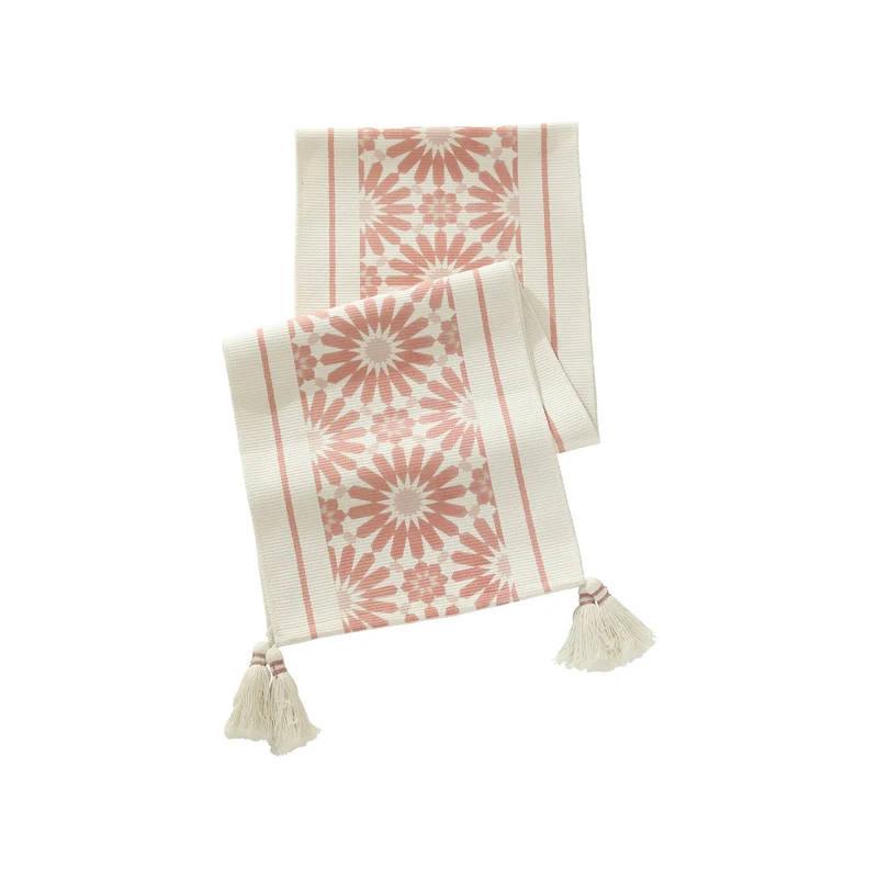 Handwoven decorative table runner with Ikat jacquard and tassels Stornfield