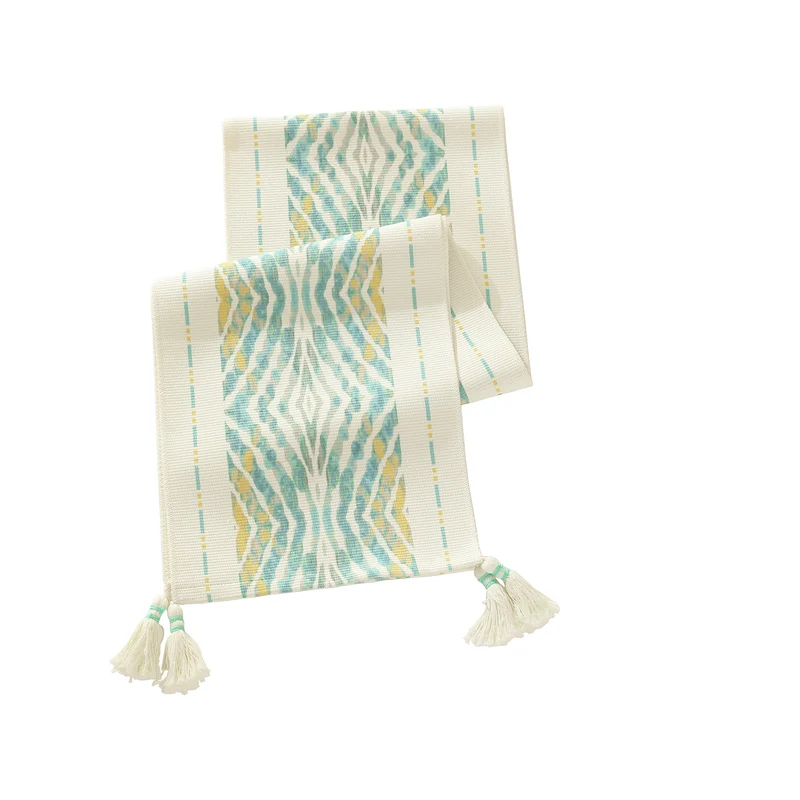 Handwoven decorative table runner with Ikat jacquard and tassels Stornfield