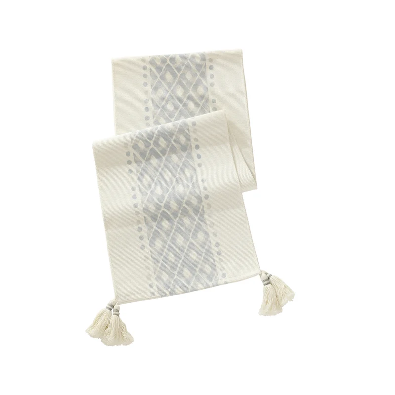 Handwoven decorative table runner with Ikat jacquard and tassels Stornfield
