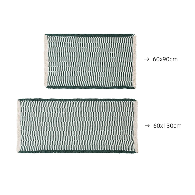 Handwoven cotton bath mat with herringbone pattern and fringes Stornfield