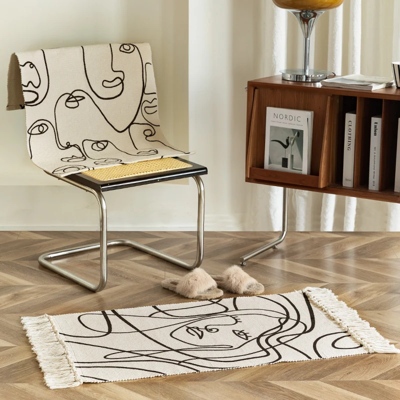 Woven cotton tabletop set with abstract line art Stornfield