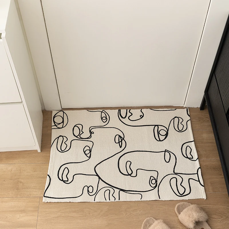 Woven cotton tabletop set with abstract line art Stornfield