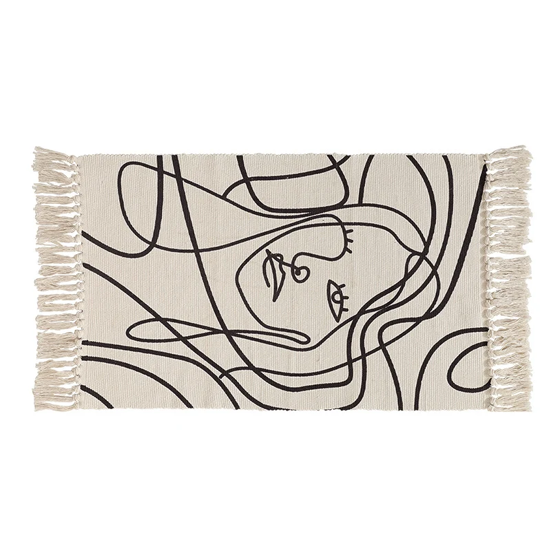 Woven cotton tabletop set with abstract line art Stornfield