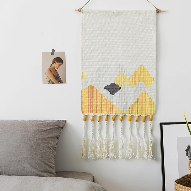 Woven Boho Wall Hanging Set with Fringes and Geometric Ethno Print Stornfield