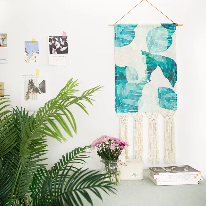 Woven Boho Wall Hanging Set with Fringes and Geometric Ethno Print Stornfield