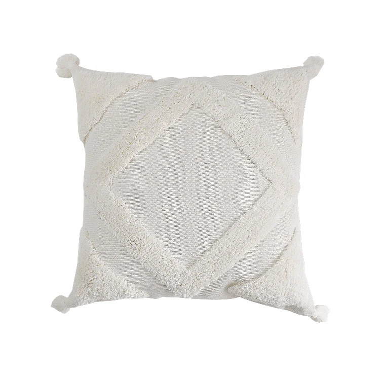 Woven decorative cushion cover with high pile, diamond tufting and tassels Stornfield