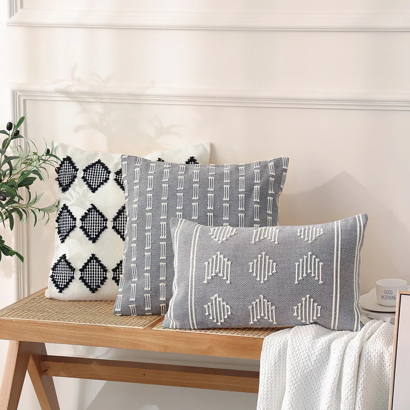 Woven decorative cushion cover with hand-tufted geometric pattern Stornfield