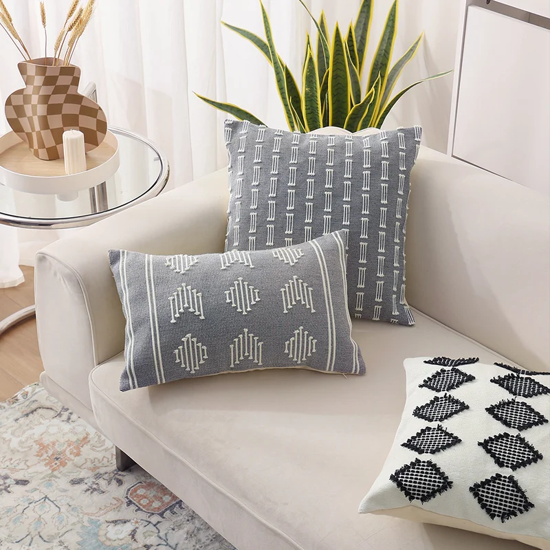 Woven decorative cushion cover with hand-tufted geometric pattern Stornfield