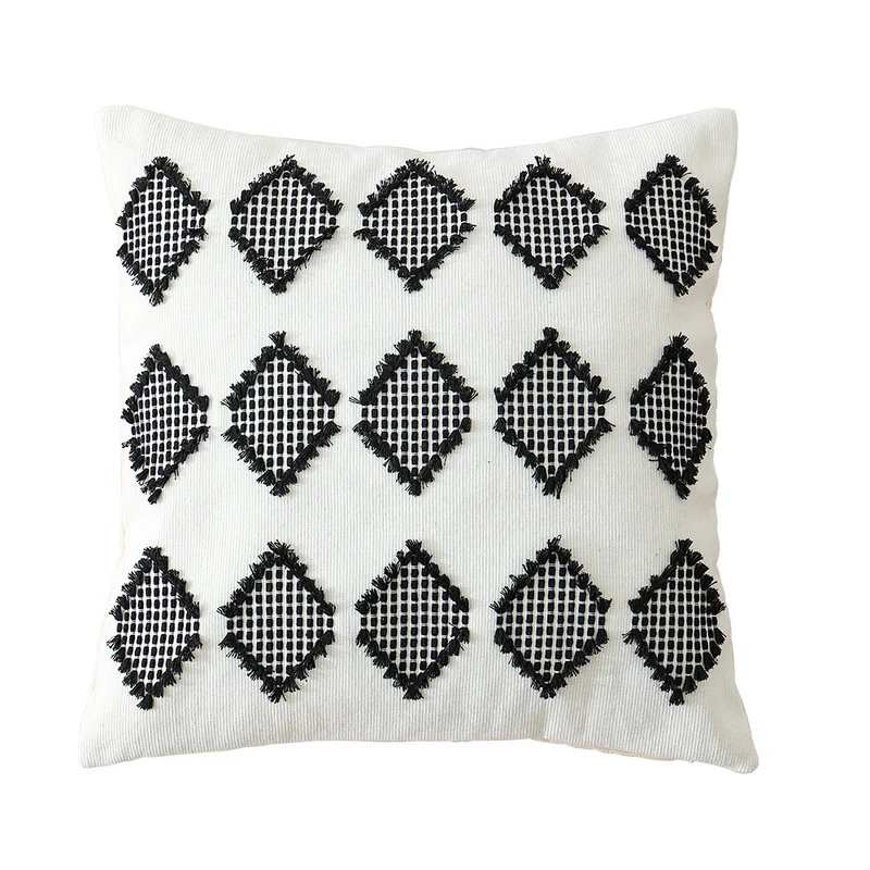 Woven decorative cushion cover with hand-tufted geometric pattern Stornfield