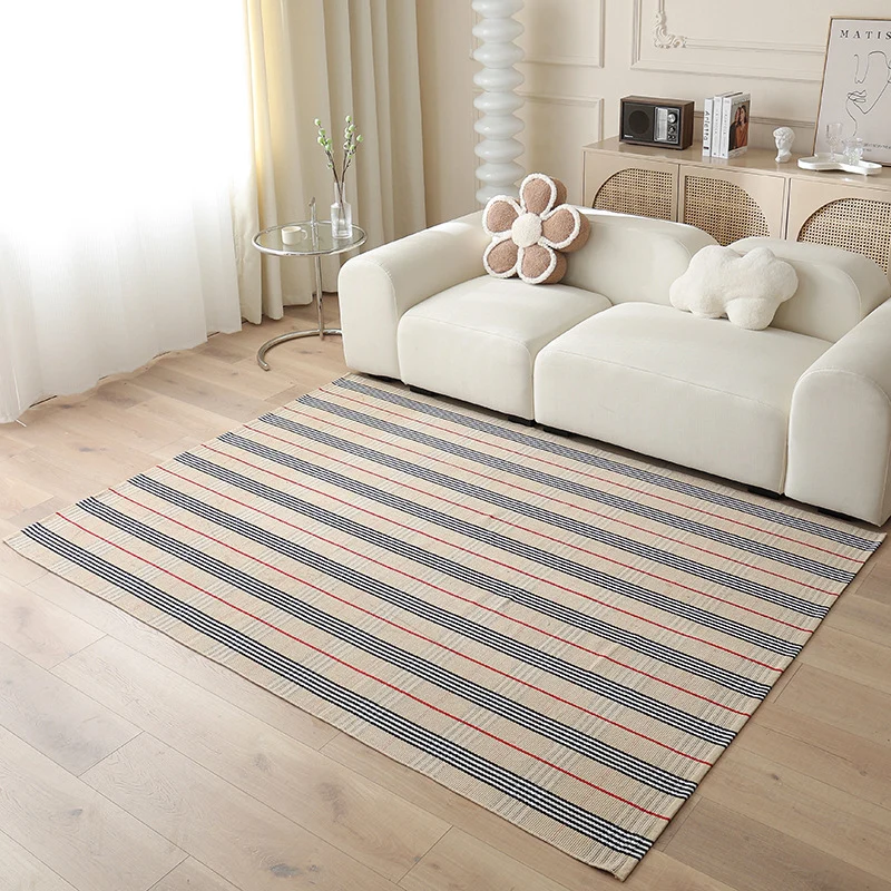 Woven living area rug with large check pattern and flat cotton texture Stornfield
