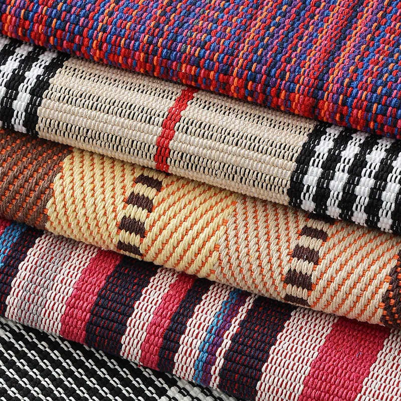 Woven living area rug with large check pattern and flat cotton texture Stornfield