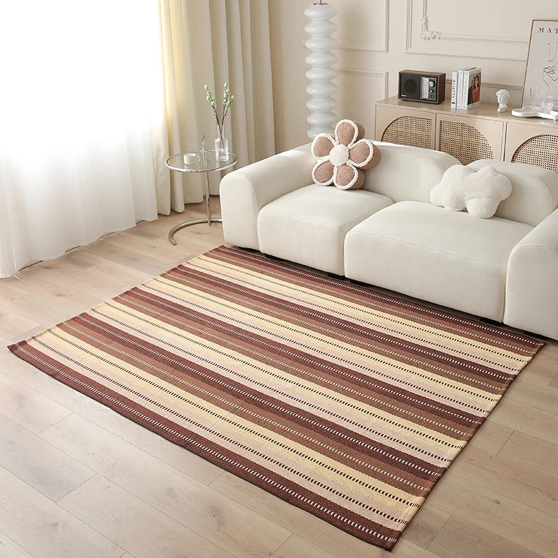 Woven living area rug with large check pattern and flat cotton texture Stornfield