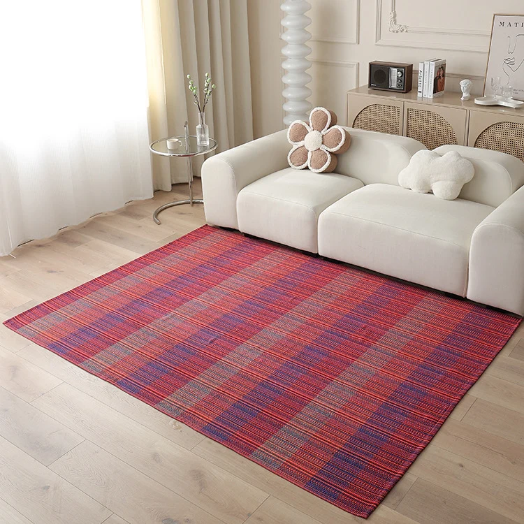 Woven living area rug with large check pattern and flat cotton texture Stornfield