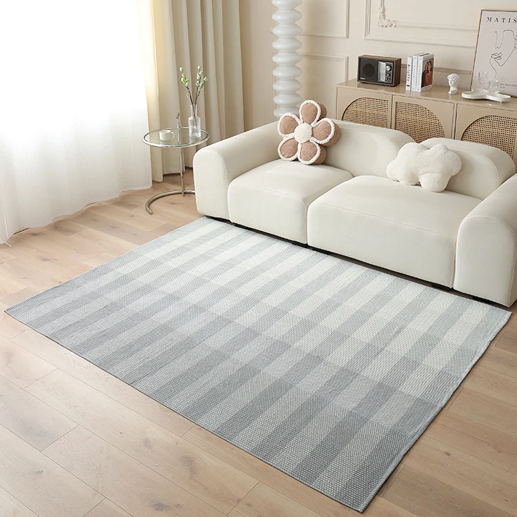 Woven living area rug with large check pattern and flat cotton texture Stornfield